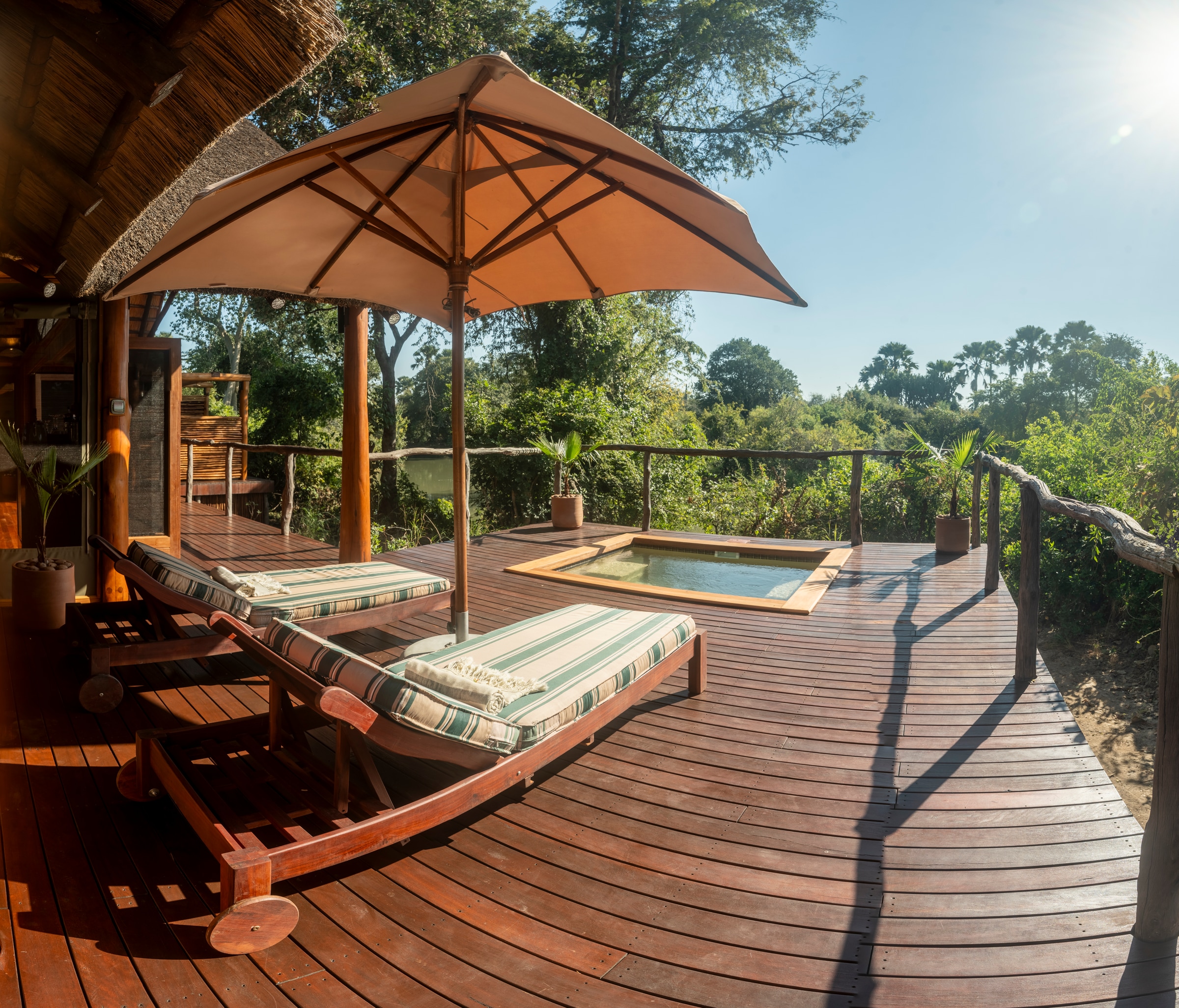 Kuwala's private deck and pool beside the Namagogodo Lagoon at Mvuu Lodge.